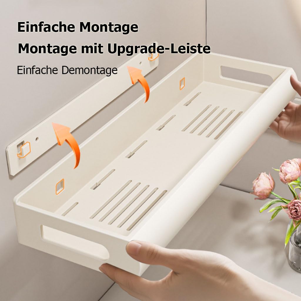Estante de Ducha sin Taladro, Estante de Pared Plano, Organizador de baño con Cesta de Pared para cosméticos, Organizador de baño con toallero para artículos de higiene,B,60cm
