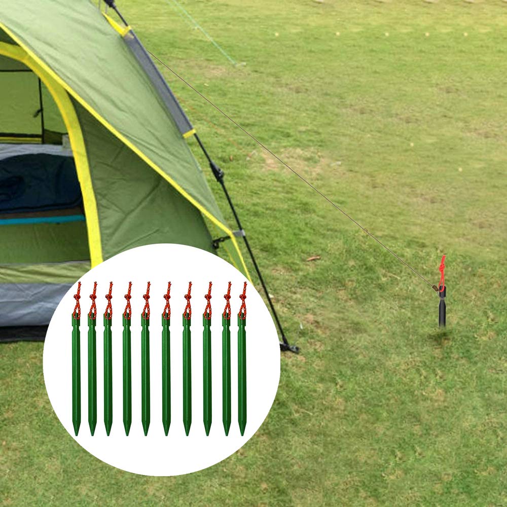 Sunboia - 10 picchetti da tenda da 17,8 cm, in alluminio leggero, a forma di Y, con corda riflettente per campeggio, escursioni, colore: Verde