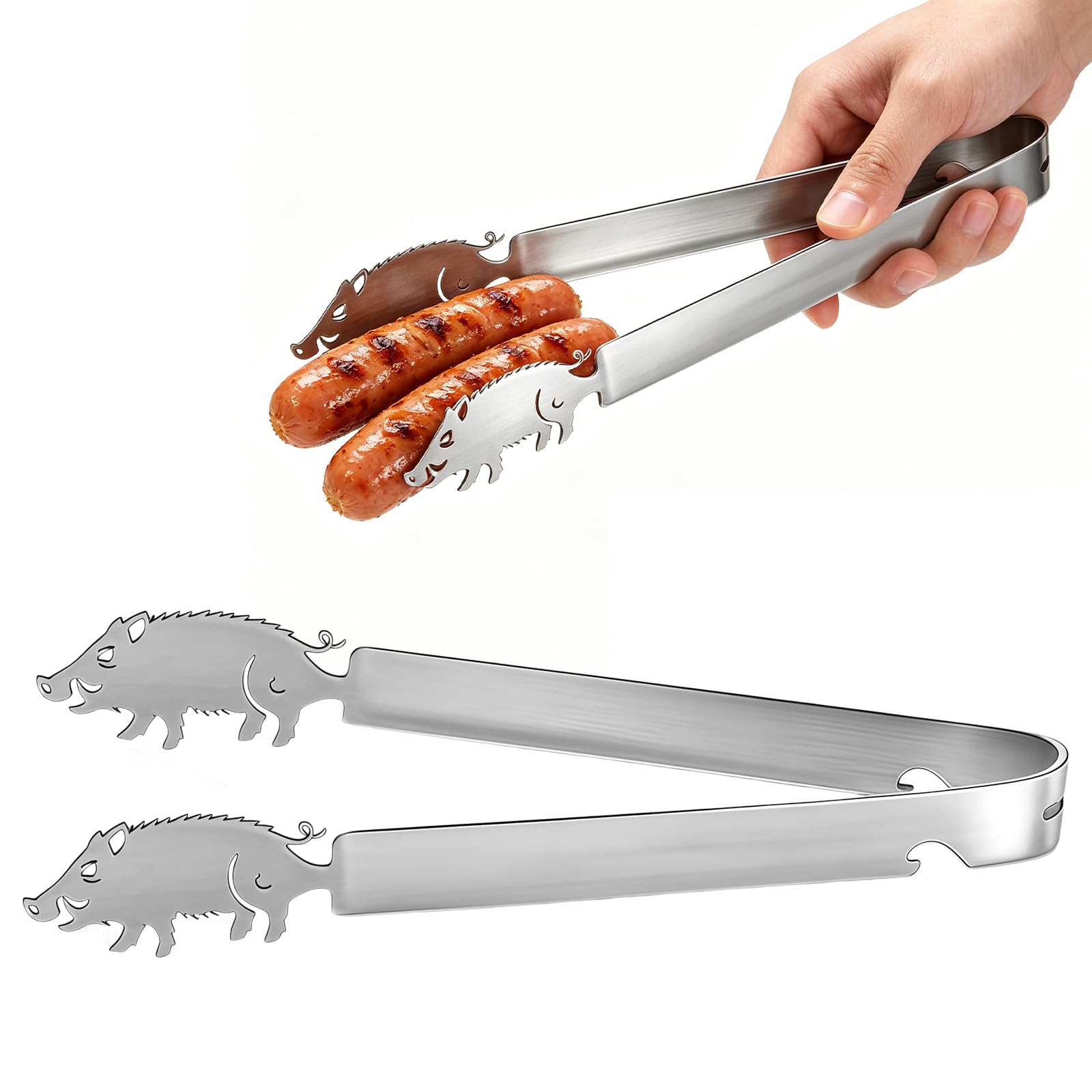 Pince à Barbecue en Acier Inoxydable avec Motif Cochon, Pince à Saucisses Personnalisée de 30 cm, Pince de Cuisine pour Grillades,Résistant à la Rouille