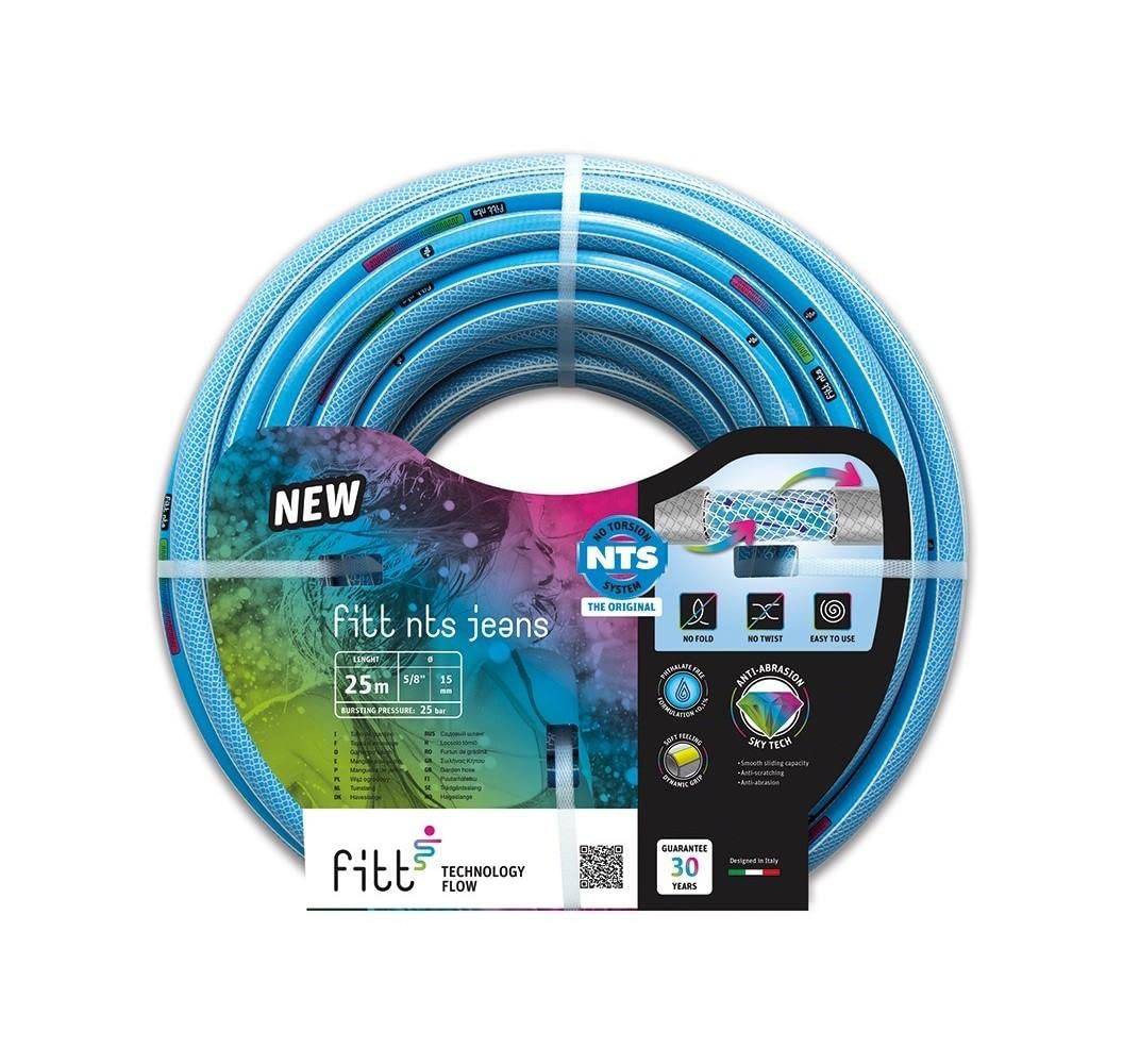Fitt Light Blue Nts Jeans 3/4" (19Mm) 50M - Strong And Malleable Garden Watering Hose For Intensive Use, Featuring Exclusive Technologies