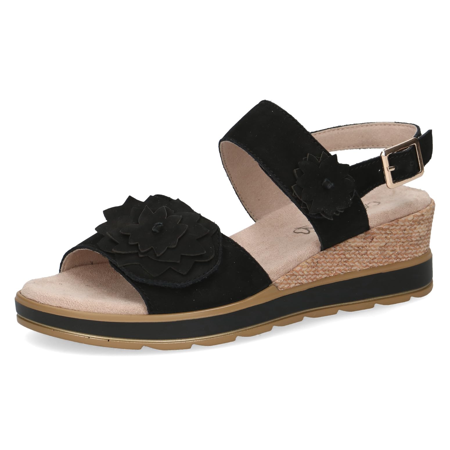 Caprice women's flat sandal in leather, Black (BLACK NUBUC), 5 UK