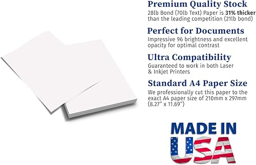 Miniatura 2 de Papel para impresora A4 prémium (8.3 x 11.7 pulgadas), enlace de 28 libras, texto de 70 libras (3.70 oz/m²), papel blanco brillante (40 hojas)