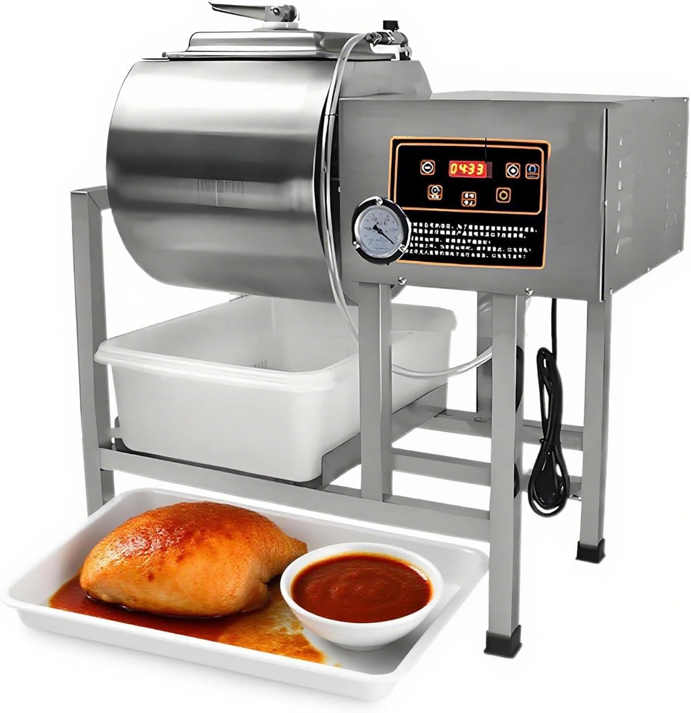 YXYLJOZ Food Vacuum Tumbler Marinator, 350W Stainless Steel Meat Tumbler with Bidirectional Rotation & 3-Speed Control, 55L Capacity (65l)
