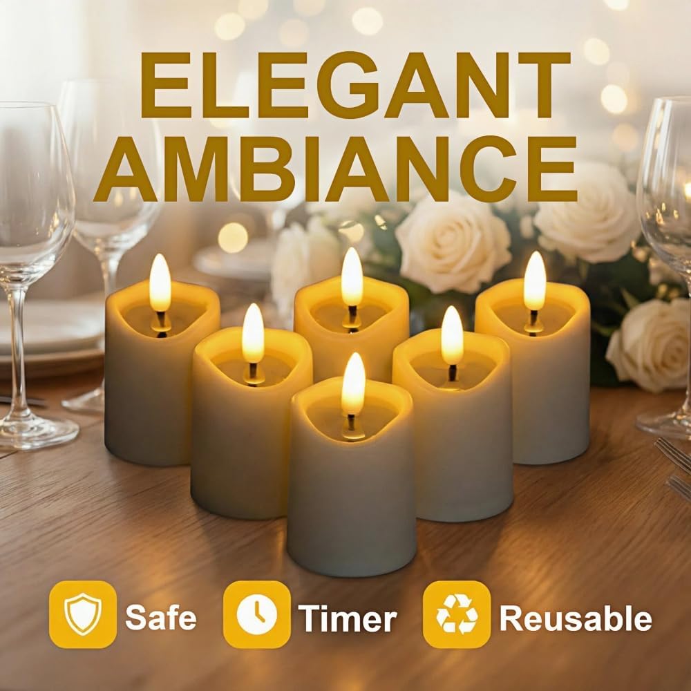 Simplelight Ivory Flameless Votive Candles with Timer, Set of 6 | Fall Candles Battery Operated, Battery included, D 1.8” X H 3.1”, Set of 6 for Halloween, Holiday Decoration