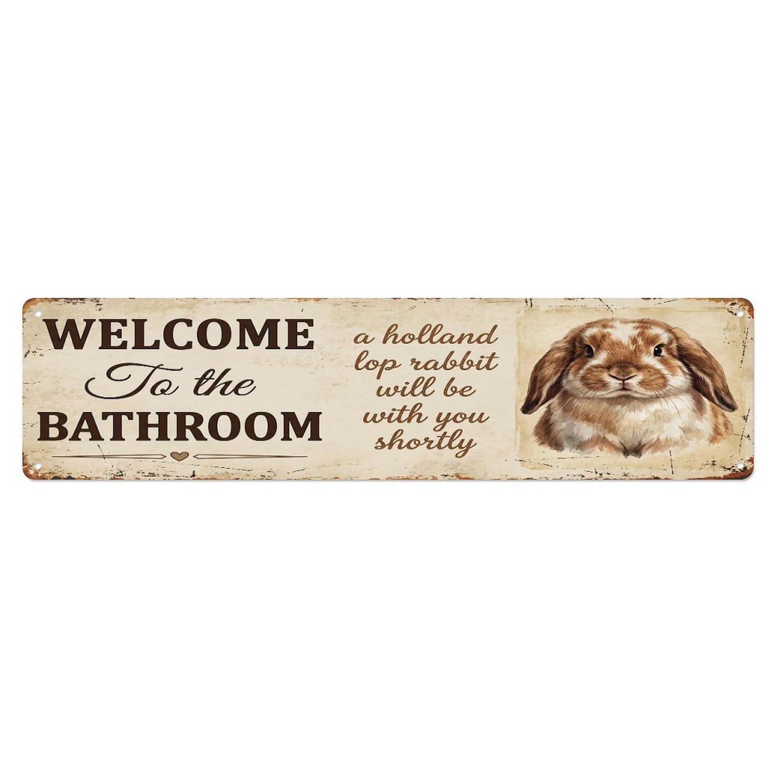 Vintage WELCOME To The BATHROOM Holland Lop Rabbit Banner Metal Tin Sign