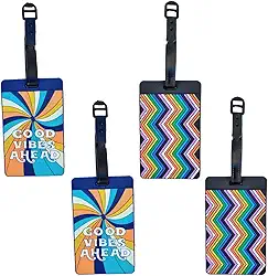 Kit 4 Tag de Bagagem Identificador de Mala de Viagem Férias Avião Etiqueta de Silicone Premium (GOOD VIBES + COLORIDO, TAG)