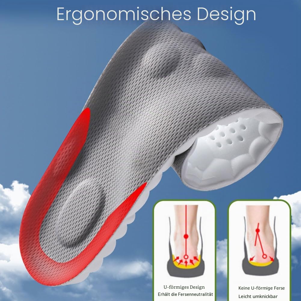 Einlegesohlen aus Memory-Schaum 4D mit Unterstützung des Fußgewölbes, orthopädische Einlegesohlen, Massage-Sohlen, Plantarfasziitis, rutschfeste Sohle, Sportsohle (Orange, 39-40)