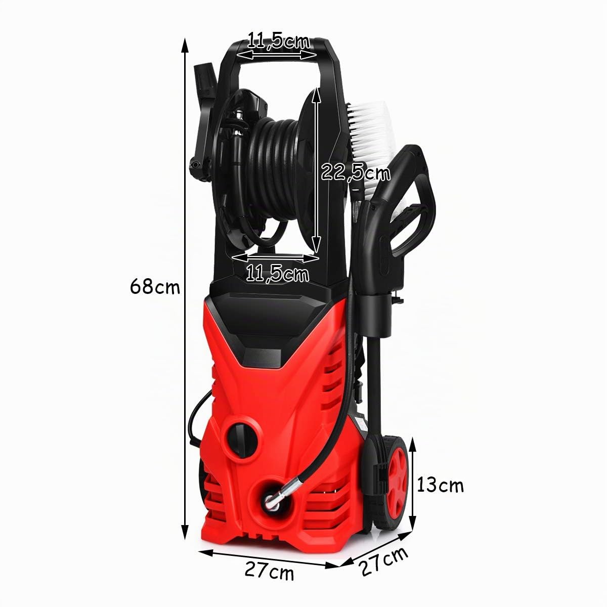 COSTWAY Hidrolavadora de Alta Presión de 2030 PSI,5 L/min,1500 W con Boquilla,Cables y Mangueras Limpiadoras a Presión para Jardín Coche Casa Exterior (Rojo)