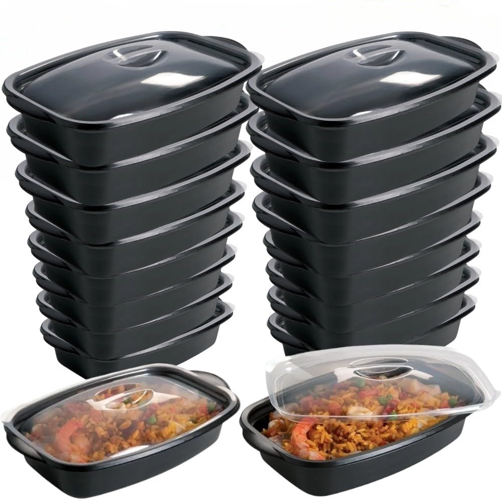 EURO DECO Barquette en Plastique, Contenants de Meal Réutilisables 1000 ml – Lot de 50 boite,1Compartiment, Couvercles Hermétiques Anti-Fuite – Compatibles Micro-ondes et Lave-Vaisselle, Idéales pour