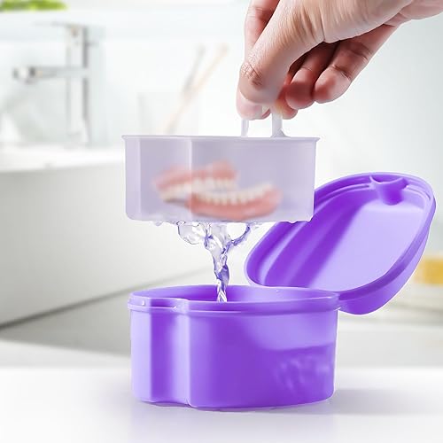 Miniatura 5 de JMU Estuche de baño para dentadura, taza para remojar dentaduras con bandeja de cesta coladora para dentaduras, estuche de almacenamiento protector