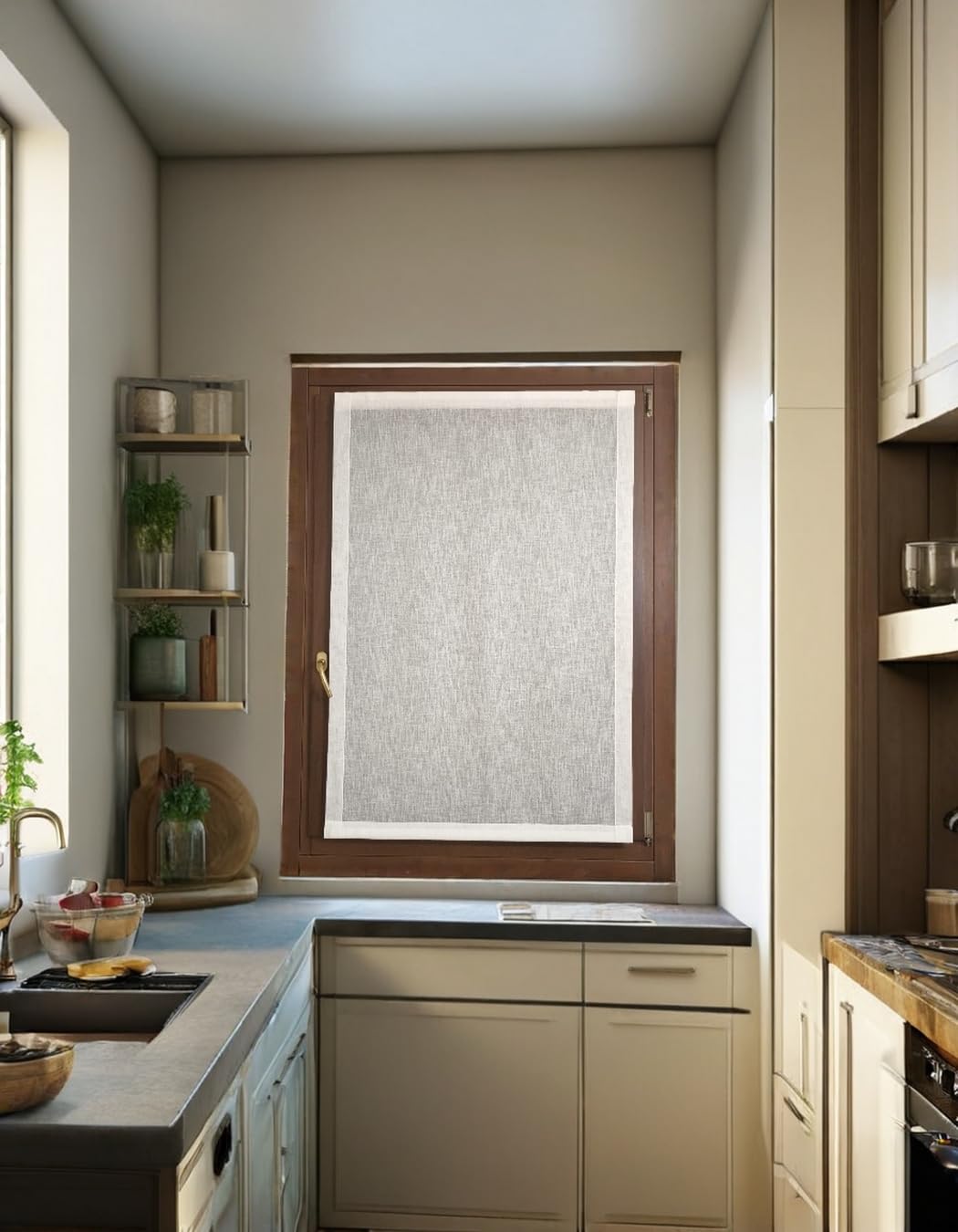 Tenda a Vetro Bianco Naturale – Nastro a Strappo in Alto e Tasca per Piattina in Basso – Effetto Lino - Larghezze da 35 a 90 cm – Lunghezza su Misura - 55x135 cm