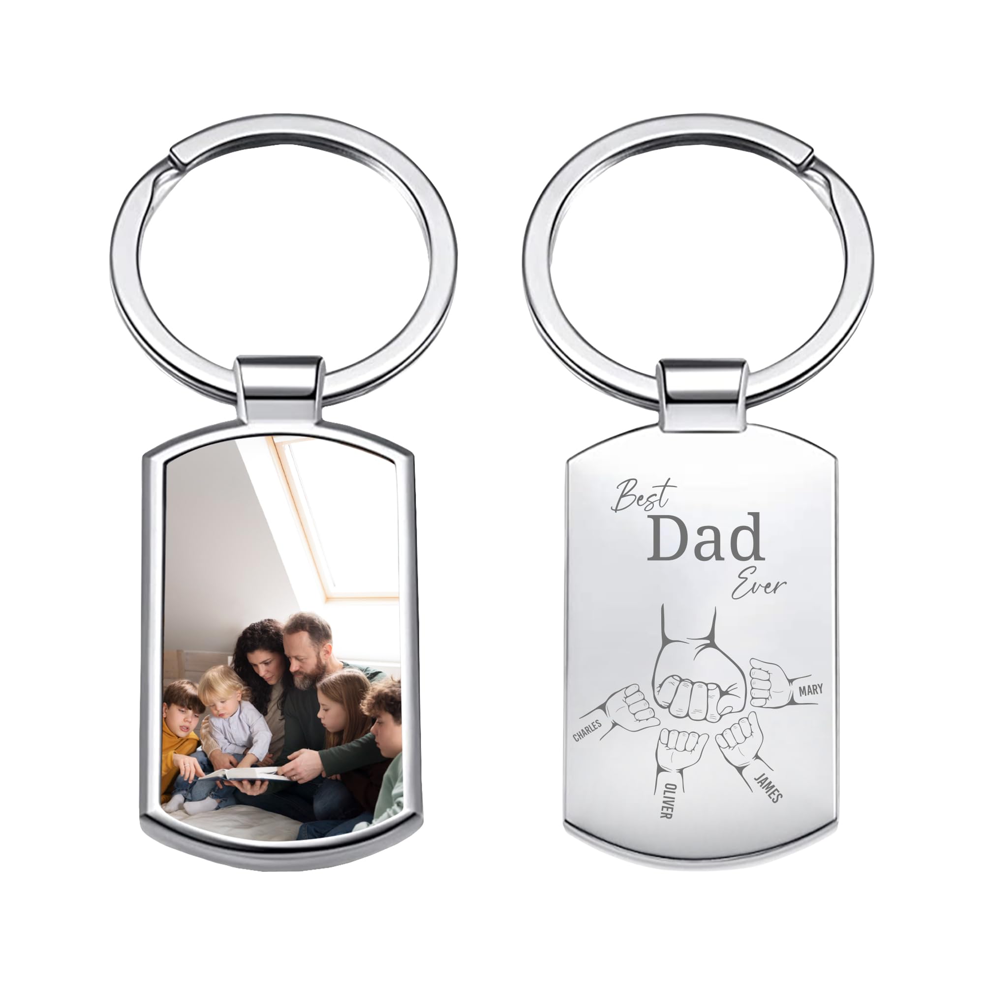 Print Maniacs Personalised Keyring Fathers Day - Photo Printed Engraved Custom Text Keychain - Double Side Keyring Gift for Dad Daddy Grandad Uncle Birthday Christmas Any Occassion From Son Daughter