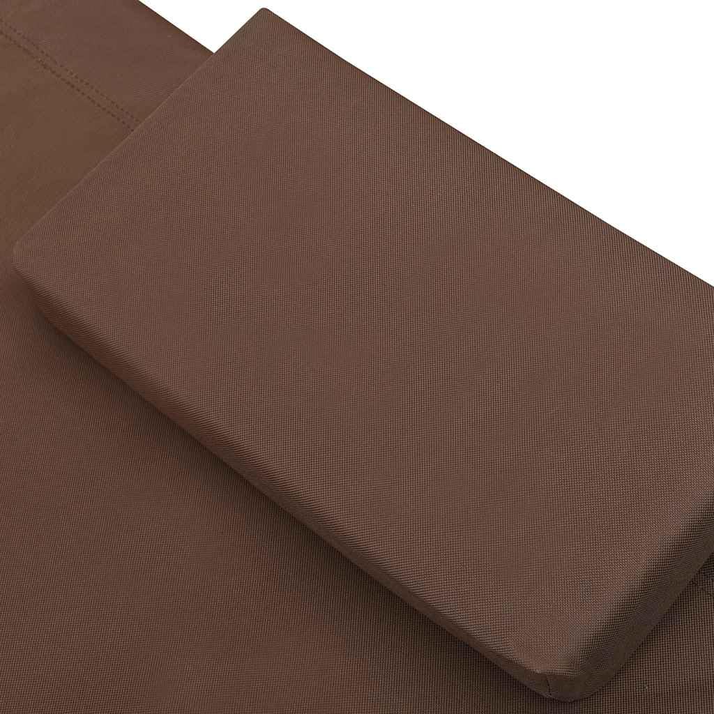 Lettino prendisole con tettuccio parasole e cuscino, marrone, resistente alle intemperie, in tessuto Oxford, 200 x 90 x 112 cm, con telaio in acciaio, per giardino, terrazza, balcone, esterno