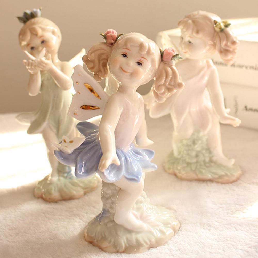 Popiersia Mały Aniołek Figurka Ceramiczna Śliczne Lalki Kobieca Statua Dekoracja Prezent I Ozdoba Do rękodzieła Akcesoria -Wielokolorowe_9*14Cm
