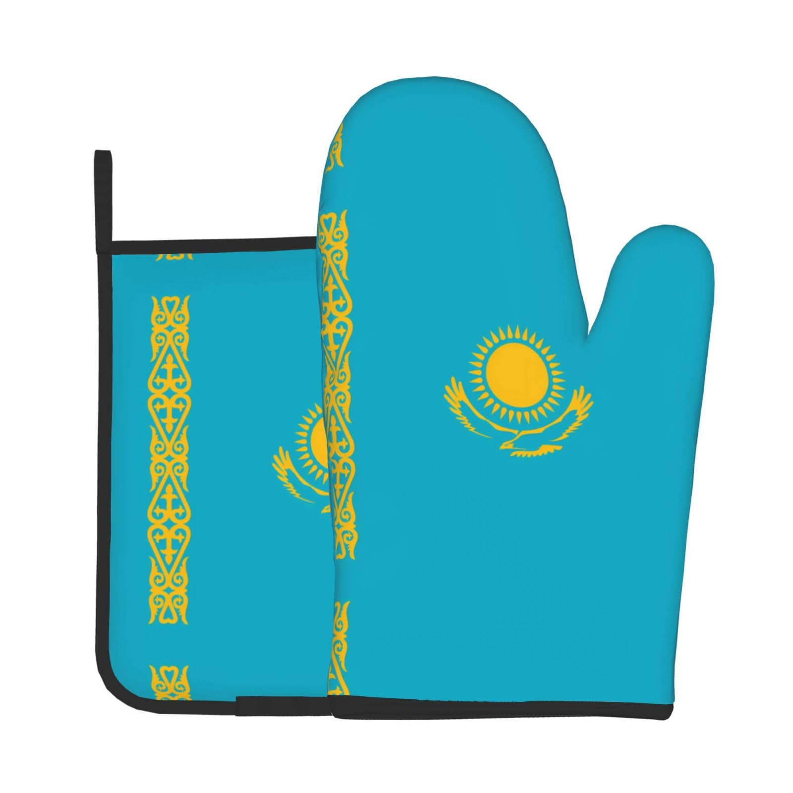 Oven Mitts and Potholders Set of 2 for Kitchen Baking Cooking GrayFlag of Kazakhstan Thick and Durable