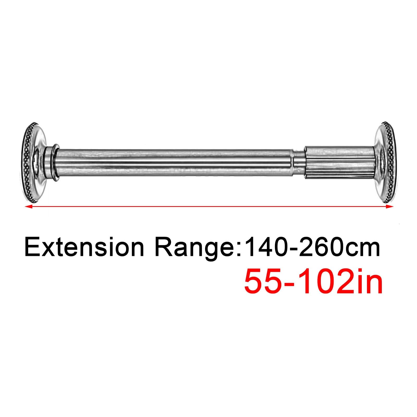 Gardinenstange Ohne Bohren, Gardinenstange Zum Klemmen, Rutschfest Einfach Zu Montieren für Bad, Fenster, Küche, Schrank(Black,140-260cm/55-102in)