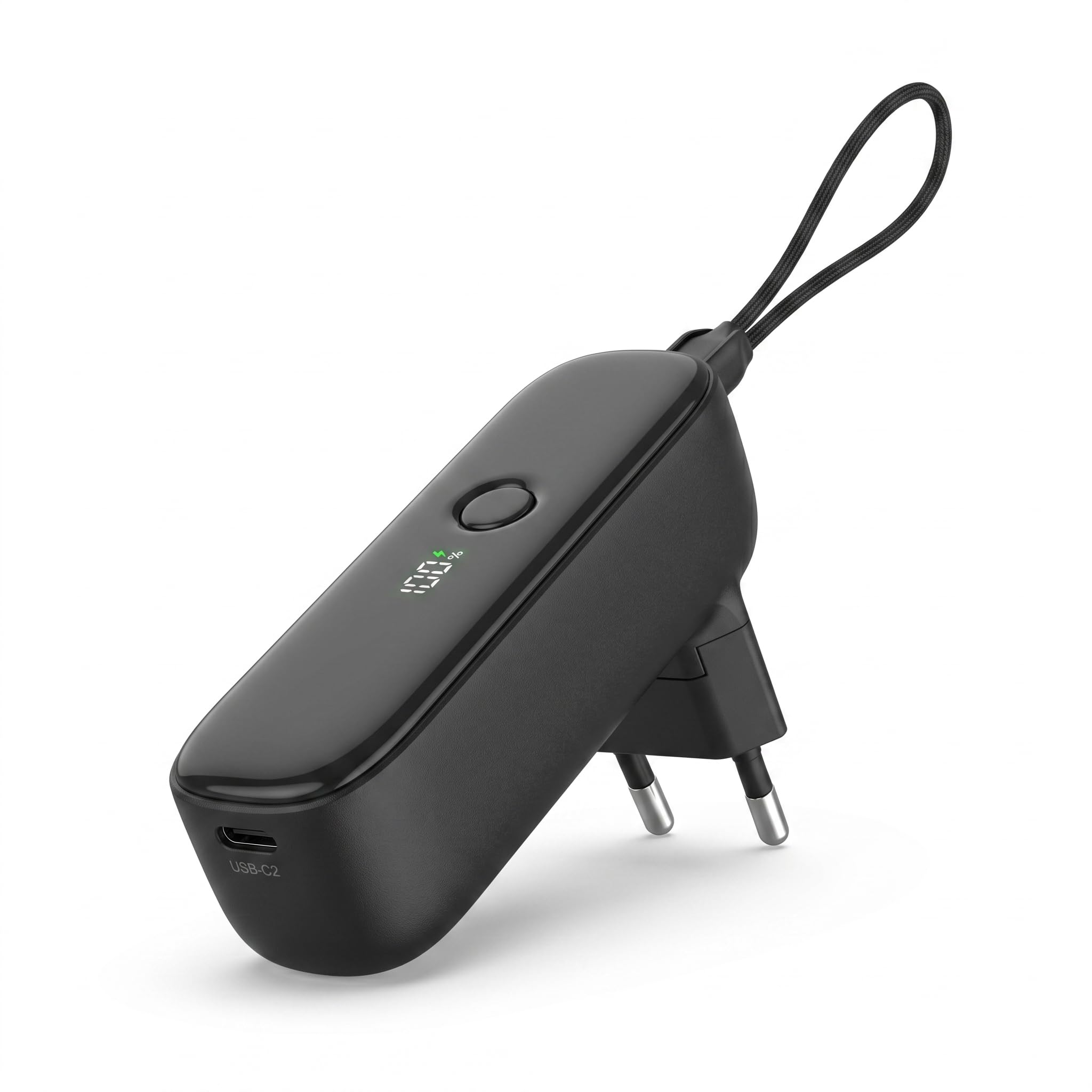 Alkaya Banque d'alimentation 2 en 1 5000 mAh avec prise murale UE pliable, charge super rapide USB-C 22 W, indicateur de pourcentage LED, seulement 157 g, batterie externe portable pour bureau, voyage