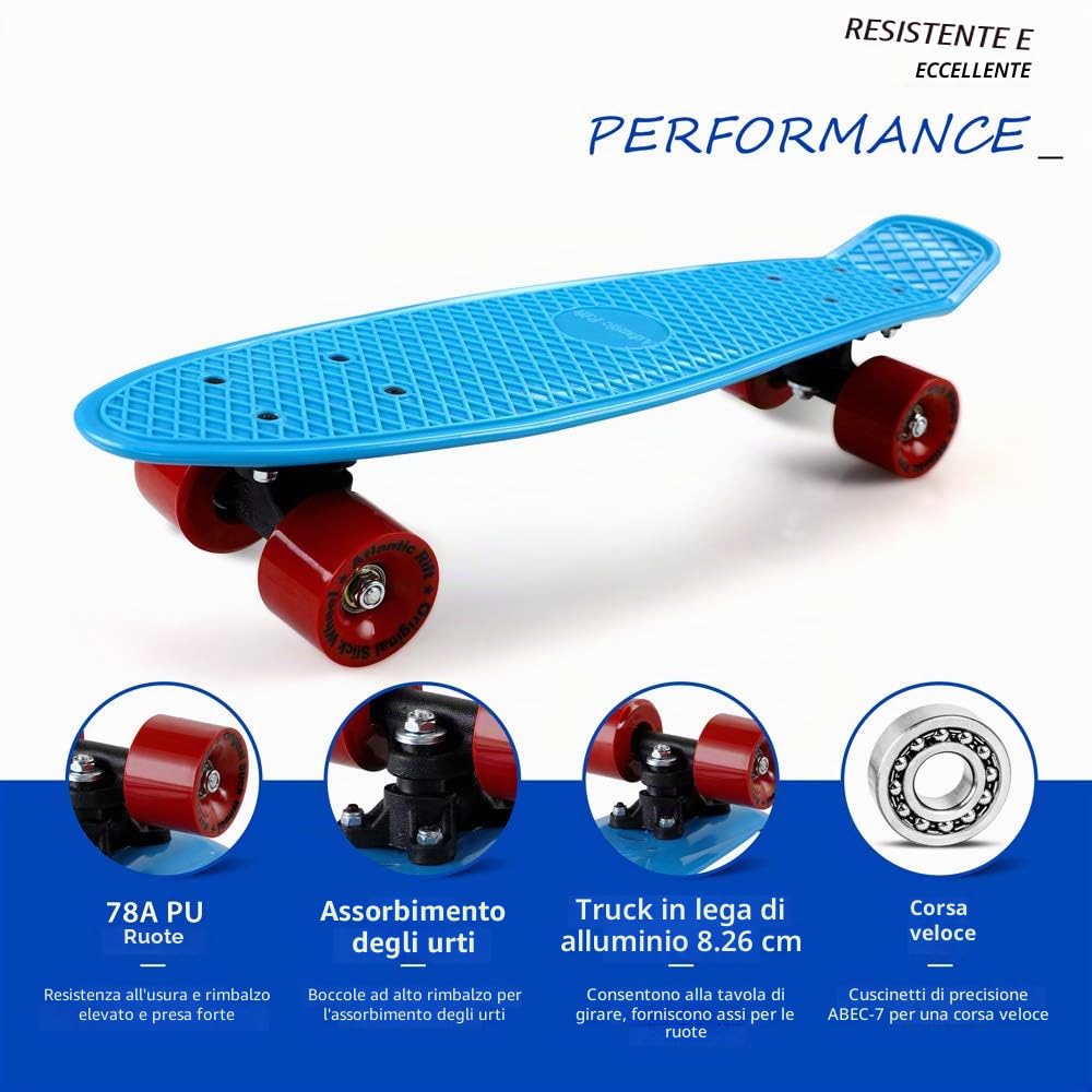 Monzana Atlantic Rift Skateboard 22' Cuscinetti ABEC- 7 Ruote con 3 luci LED Penny Board Design retrò Vintage Ragazze Ragazzi Adulti 100kg