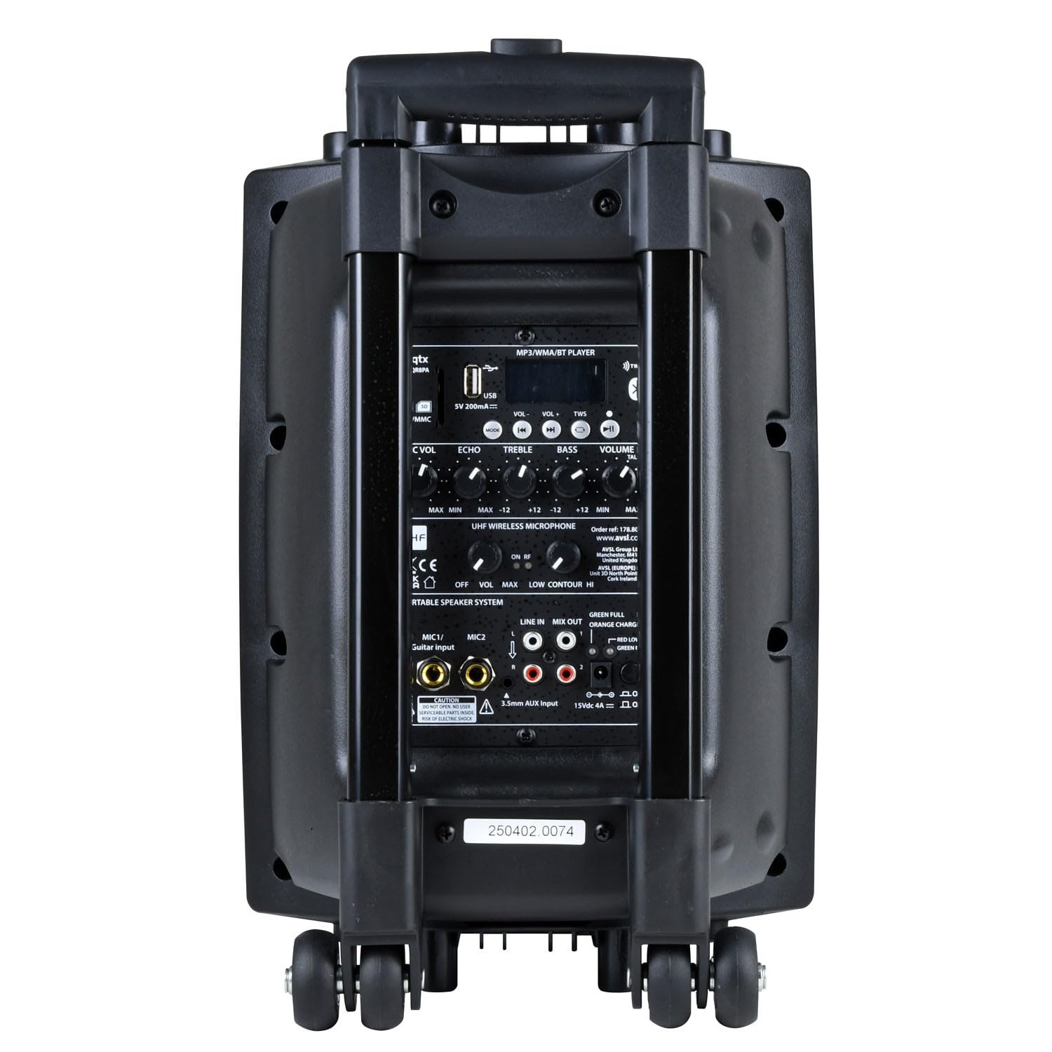 QTX | QR10PA Tragbares PA-Lautsprechersystem mit Bluetooth, TWS-Stereo, UHF-Funkmikrofon, USB/SD/FM-Media-Player, wiederaufladbarer Akku, Trolley, kompakter kabelloser Verstärker