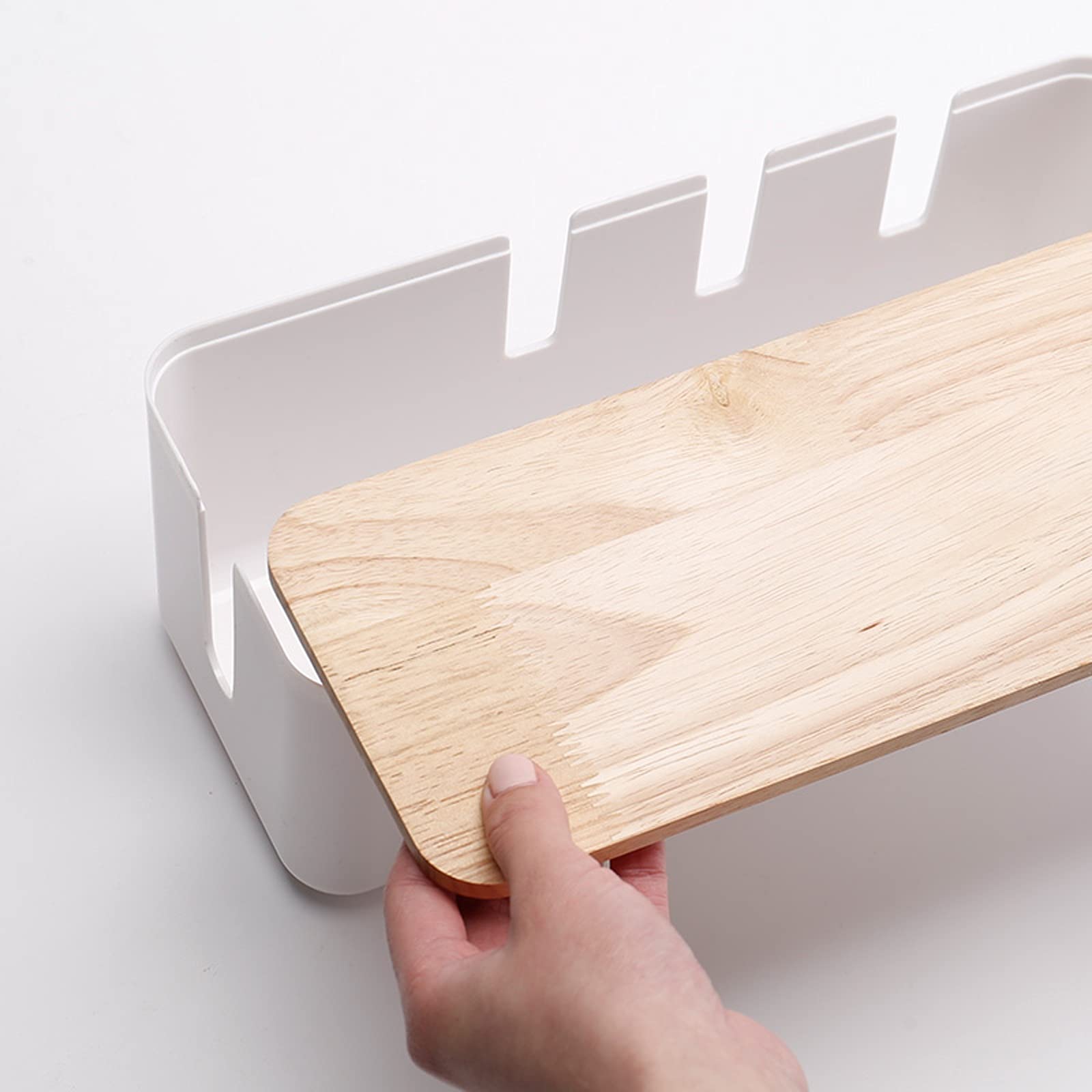 Gestione Cavi Box Grande scatola dell'organizzatore del cavo di plastica della scatola dei cavi bianchi con la soluzione di gestione dei cavi della scrivania della copertura di bambù per nascondere e