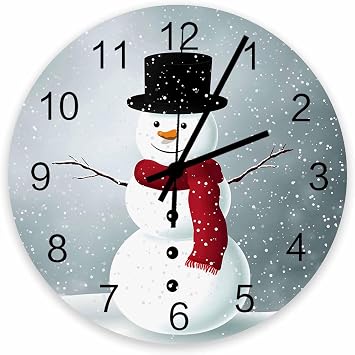 Bedroom Wall Clock 12 Inch Wall Clock Silent Christmas Snowman Modern Rustic Clocks for Walls Decor Round Clock for Kitchen/Living Room/Bathroom/School/Office 12x12inch