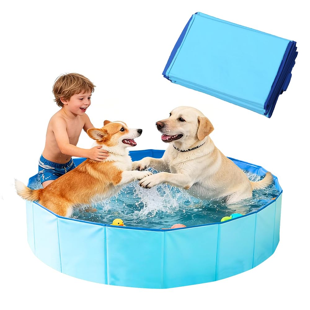 Piscina para Perros, 80x20 cm Piscina para Mascotas Perros, Piscina Infantil Plegable de PVC, Portátil Piscina para Gatos, Piscina Mascotas, Piscina Perro Grande para Interiores y Exteriores