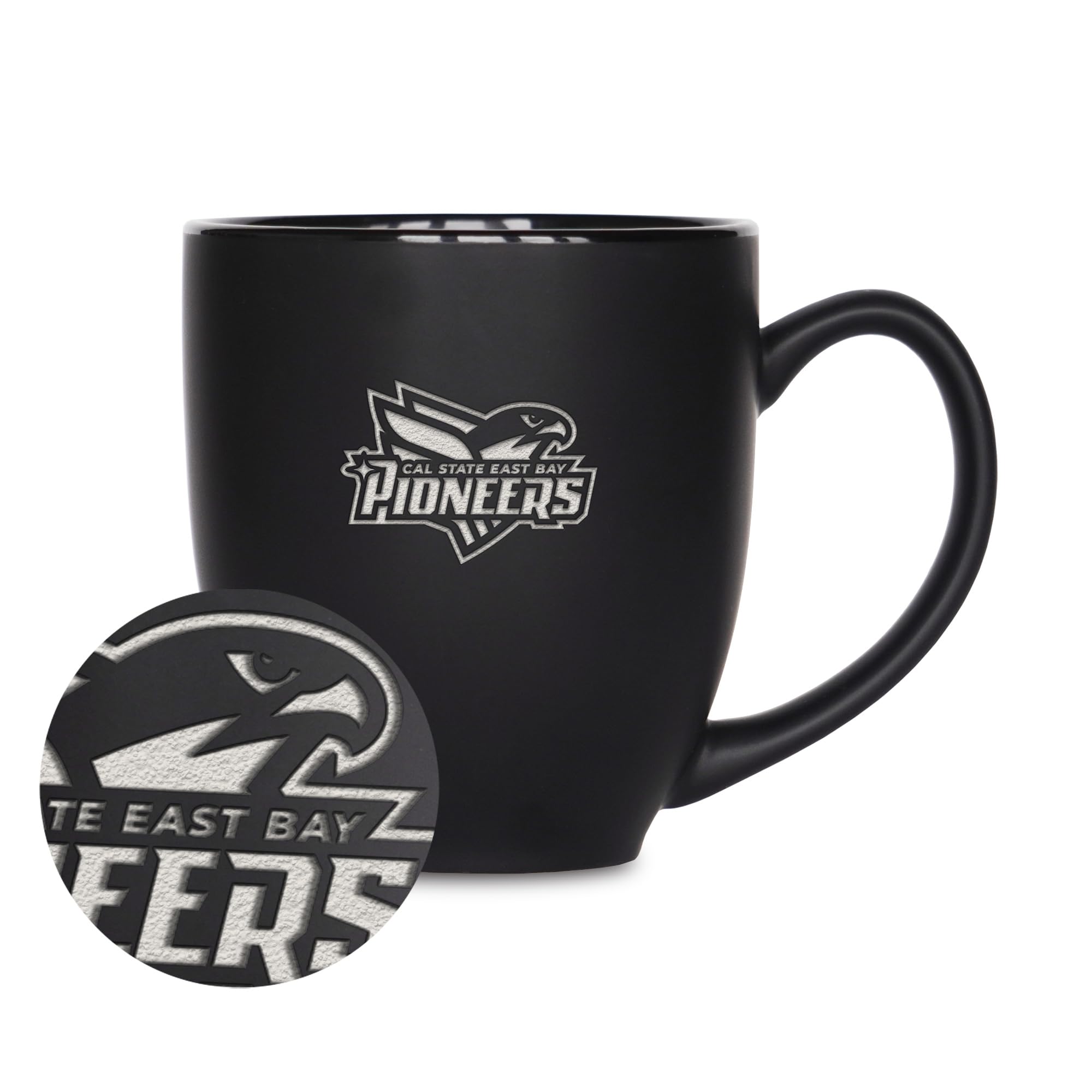 Tasse en céramique Cal State East Bay gravure laser finition noire mate chic