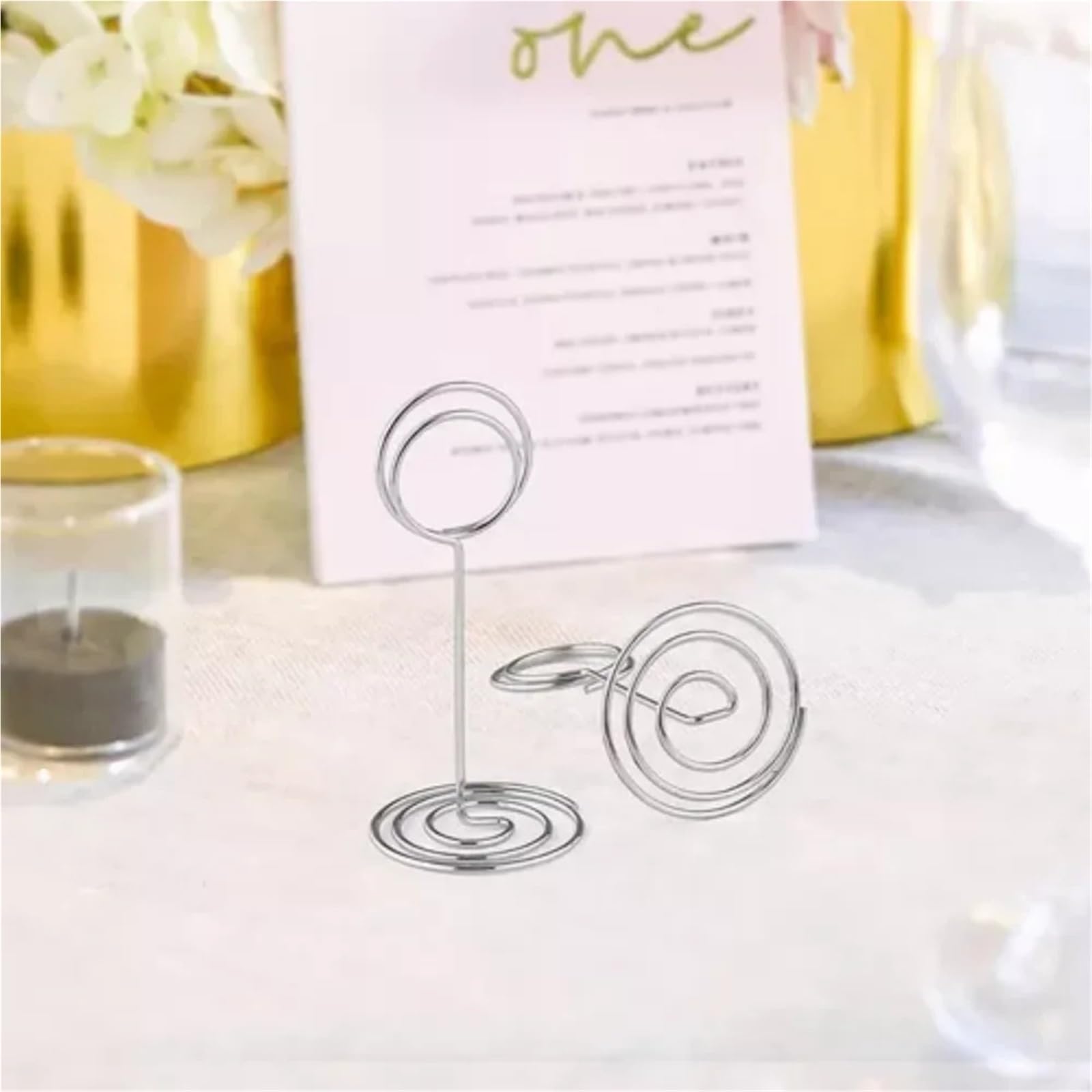 100 Stück Tischnummernhalter aus Draht, Platzkartenständer for Fotos, Menüs | Robuste Metallklammern for Tischnummern, Fotos, Menüs und Notizen. Einfache Einrichtung.(Silver)