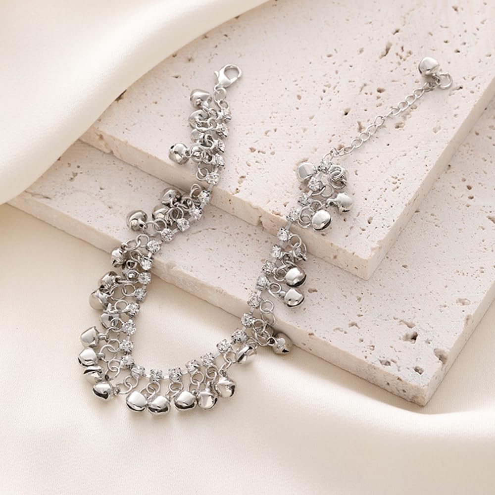 OIDIMS Jingle Bell Anklet for Women CZ Crystal Tassel Bells Retro Ethnic Style Boho Adjustable Tennis Foot Chain Unique Dangling Sounds Bells Charm Anklet Waterproof Summer Beach Belly Dance Jewelry - Image 6