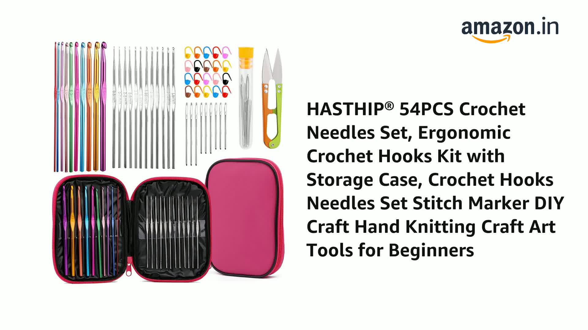 HASTHIP® 54PCS Crochet Needles Set, Ergonomic Crochet Hooks Kit