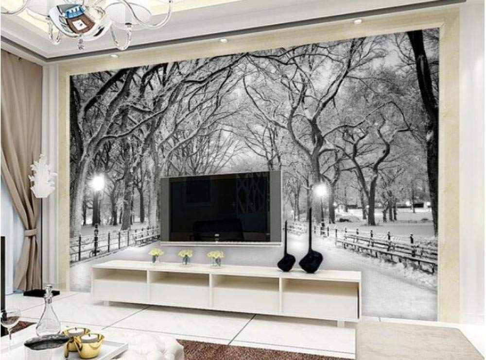 Fond de télé idéal avec ce papier peint 3d paysage de forêt sous la neige