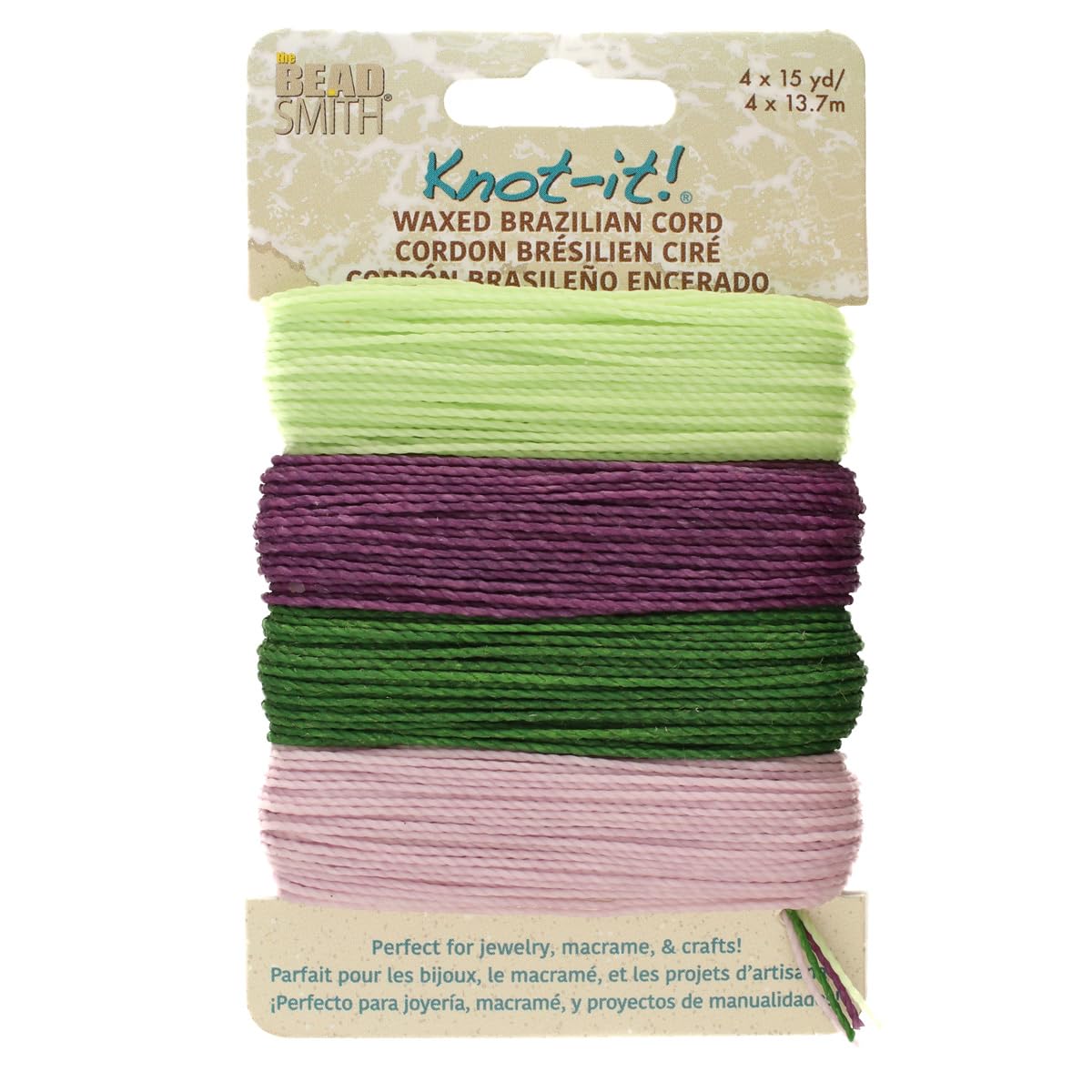 The Beadsmith Knot It Waxed Polyester Cord – Lavender Fields – 0.7mm Diameter – 4 Cords, 15 Yards Each – Make Jewelry, Macrame, Friendship Bracelets and DIY Crafts