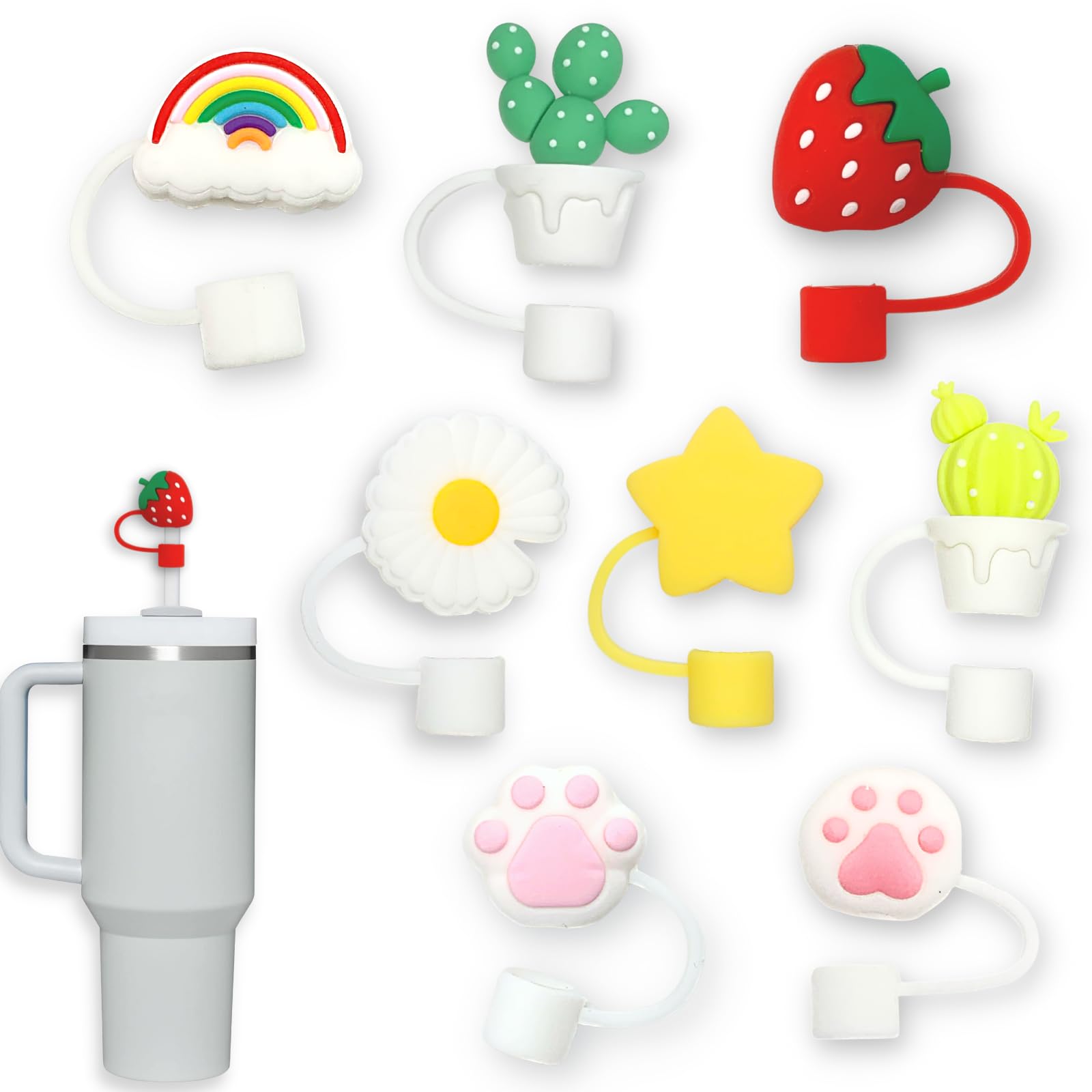 8pcs 10mm Straw Covers Compatible with Stanley 30&40 Oz Tumbler, Cute Shape Straw Covers, Straw Protectors Cap, Reusable Drinking Straw Covers for 10mm Straws