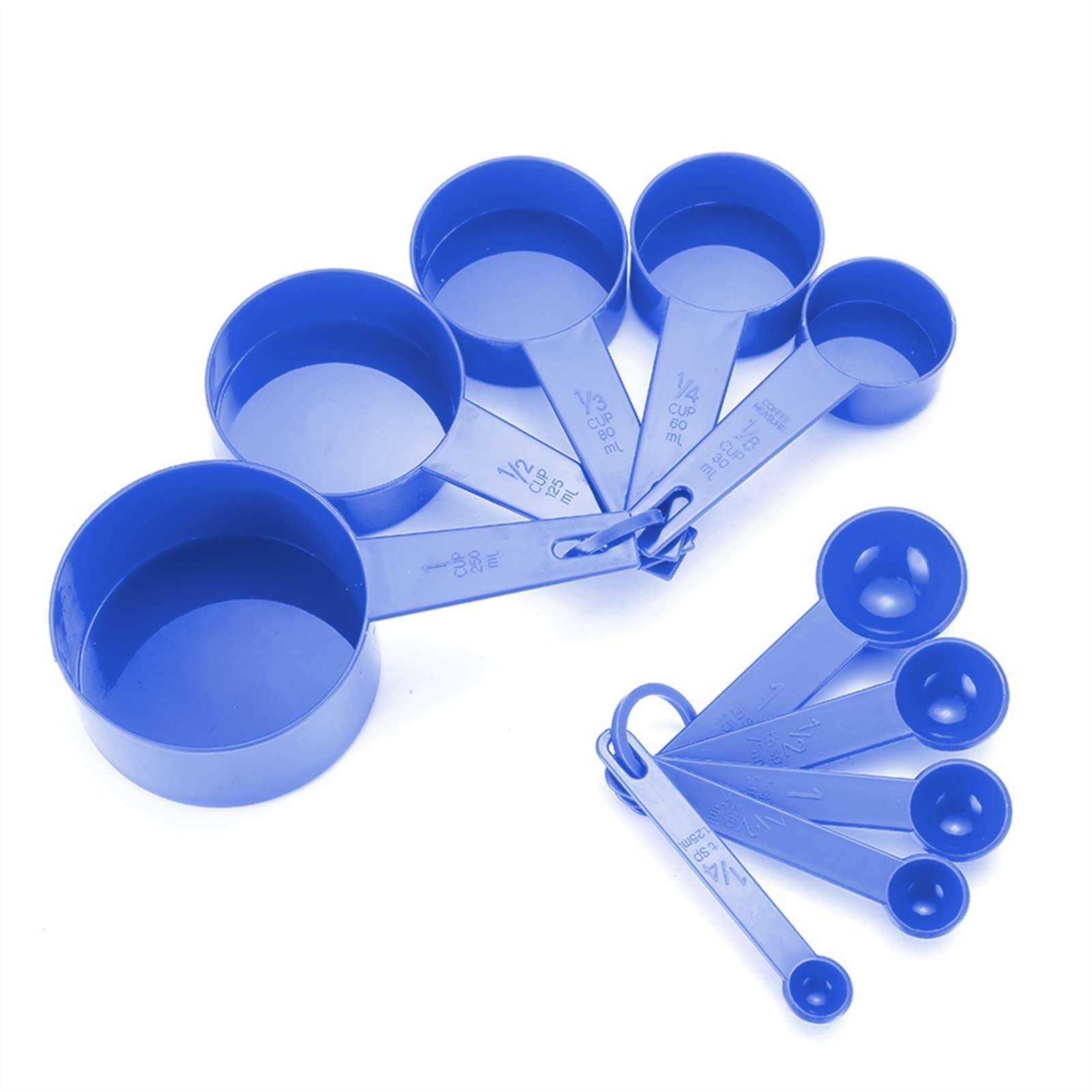 5 sztuk/zestaw 7 kolorów plastikowe kubki miarowe miarki skala kuchenne narzędzia kuchenne zestaw miarowy do pieczenia kawy cukier sól (kolor: niebieska łyżka) (fioletowa łyżka)