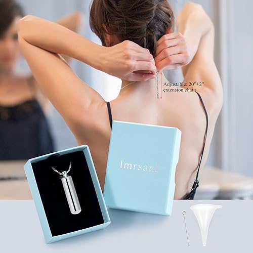Miniatura 7 de Imrsanl Joyería de cremación para cenizas, colgante de urna, cilindro con frasco de vidrio, recuerdo, cenizas, joyería conmemorativa, Metal, Acero
