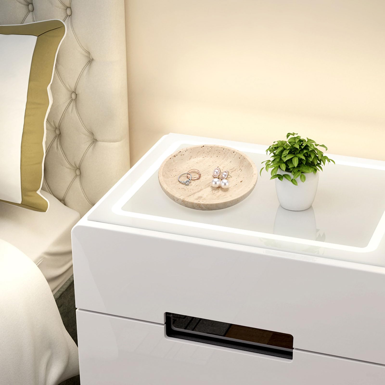 BAOHEN Natural Jade Jewelry Tray - Small Key Bowl, Ring Holder, Decorative Stone Bowl For Nightstand Or Entryway