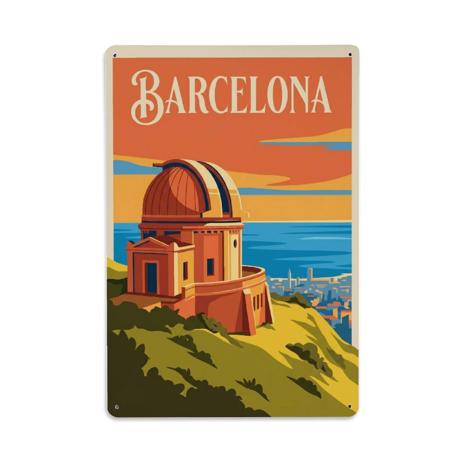 Vintage Travel Observatory Spain Hilltop Metal Tin Sign Plaque Wall Decor for Cafe, Club Bar, Office, Home Garden Metal Poster 8x12Inch