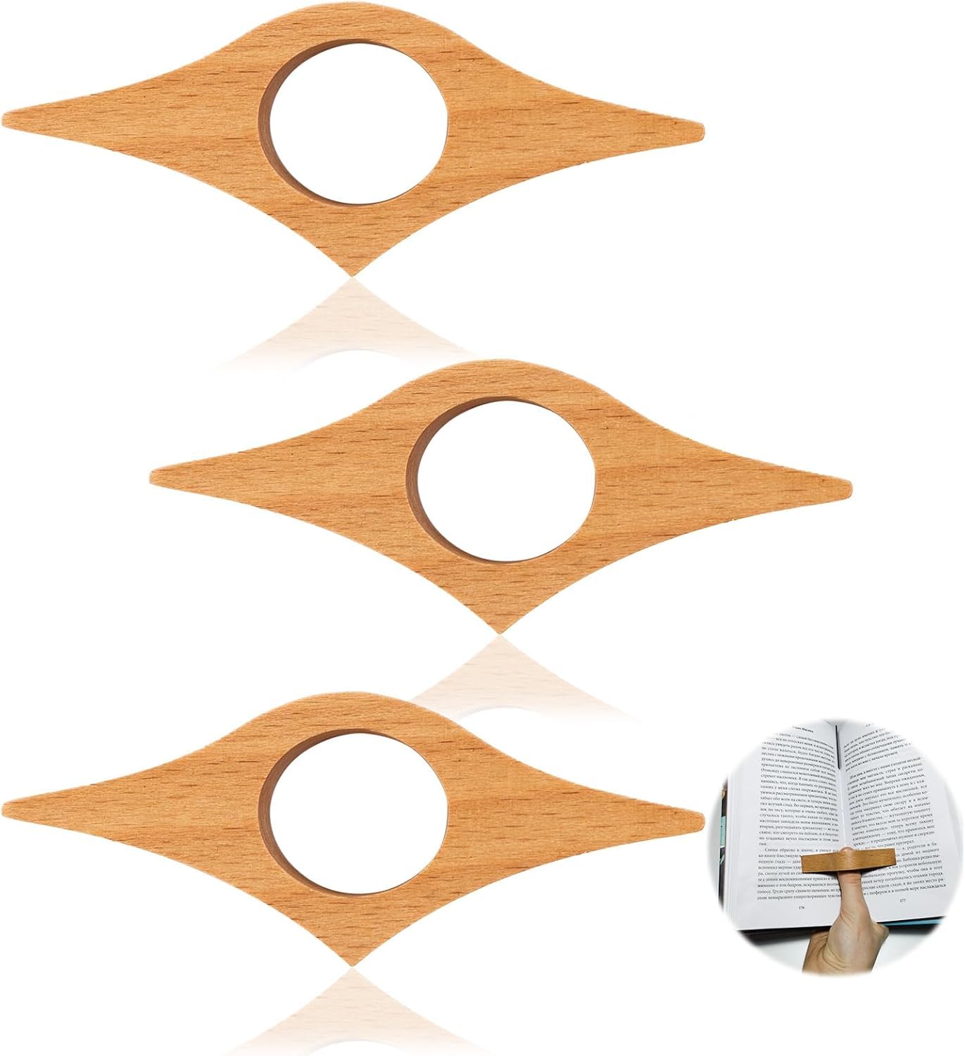 CHENGCKJ 3 soportes para páginas de libros, 25 mm, para el pulgar, de madera, accesorios de lectura, soporte de página, soporte de página de madera de nogal para amantes de los libros, lectores y