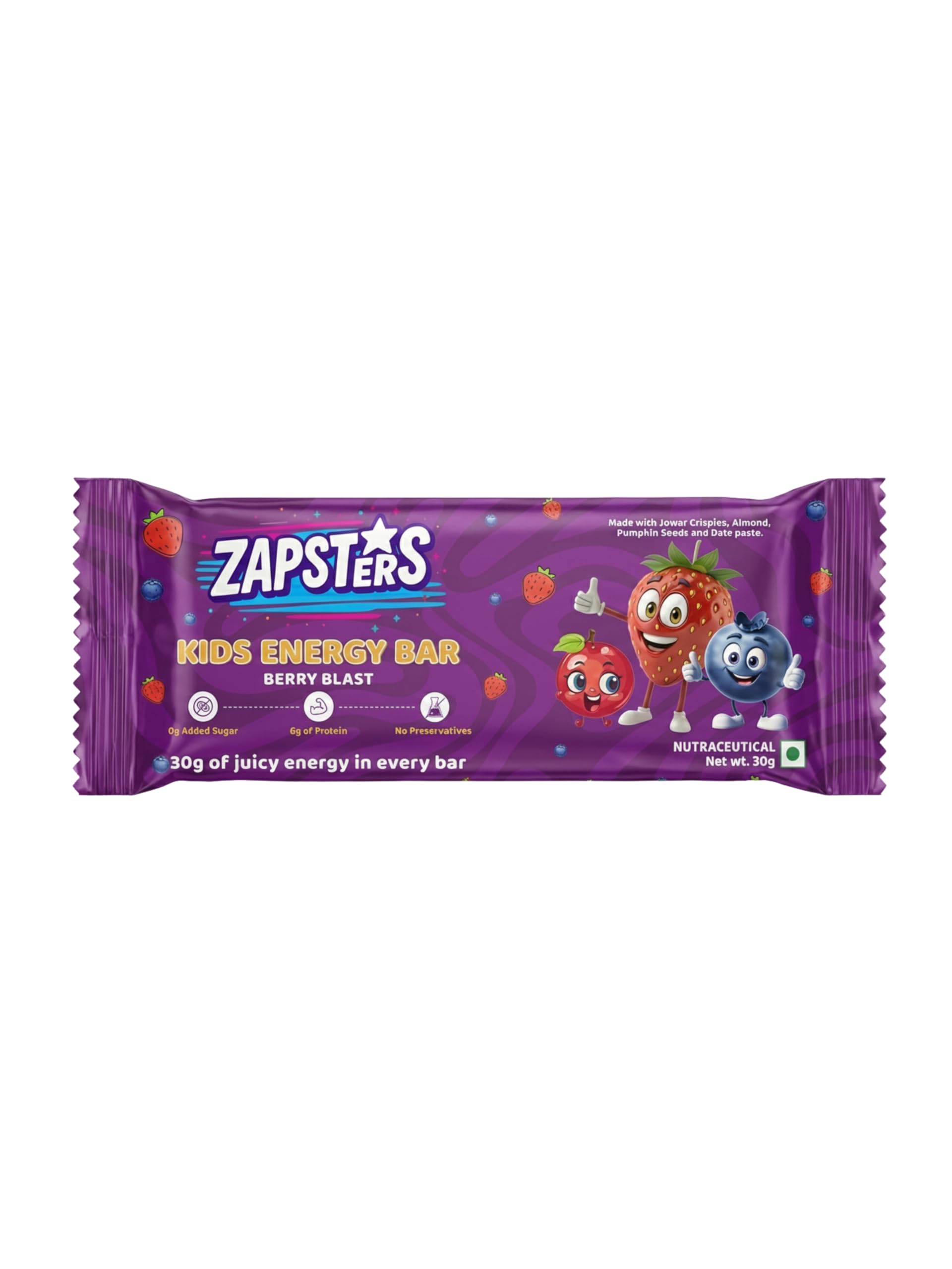 Zapsters Kids Energy Bar | Plant Based Snack | No Added Sugar | Gluten Free | No Palm Oil & Preservatives | Vegetarian | Berry Blast Flavor | Box of 6 (30g Each) — Amazon image 7