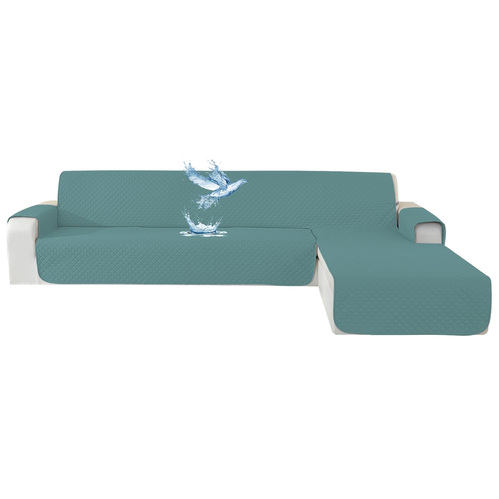 YSTELLAA Impermeable Funda Sofa Chaise Long 3 Plazas, Cubre Sofa Chaise Longue Izquierdo/Derecho Universal Reversible, Anti Gato Y Perro Mascota, Protector Antimanchas Y Resistente, Azul Clearwater