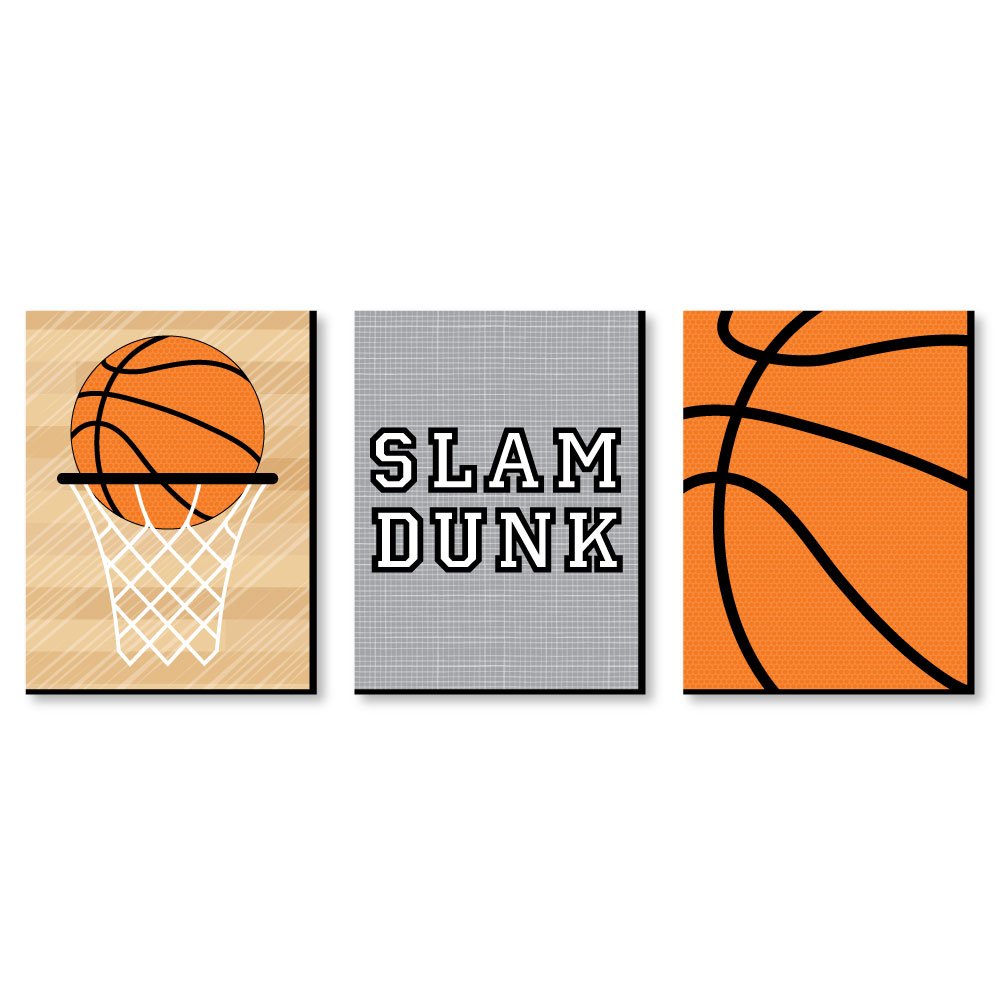 Nothin' But Net - Basketball - Sports Themed Nursery Wall Art, Kids Room Decor and Game Room Home Decorations - 7.5 x 10 inches - Set of 3 Prints