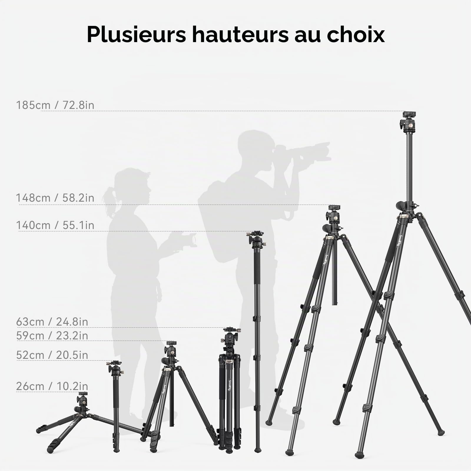 SMALLRIG CT200 Trépied Appareil Photo 185cm, Monopode Horizontal à Colonne Centrale de Rotation à 360°, avec Support pour Smartphone, Sac de Transport, Sac de Poids, 10 kg Charge Maximale - 4288