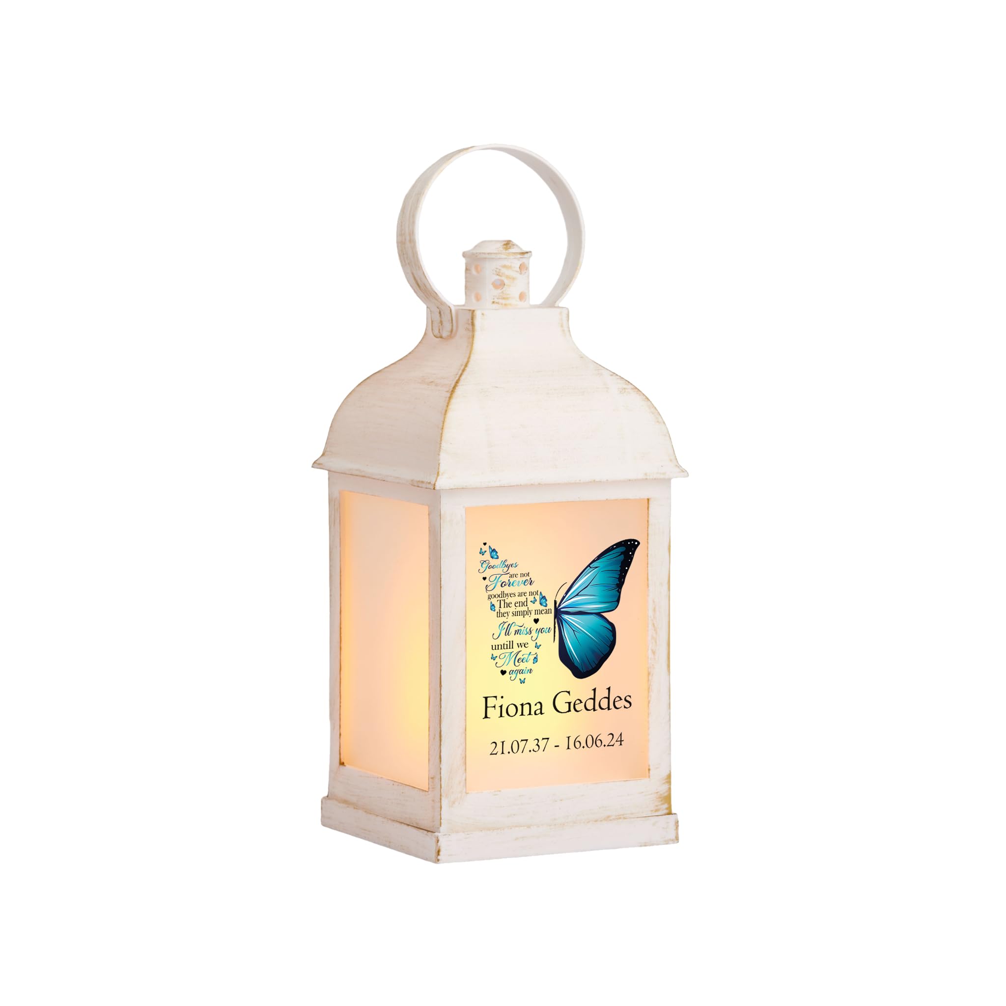 Personalised in Loving Memory Butterfly Lantern Light Gift (White)