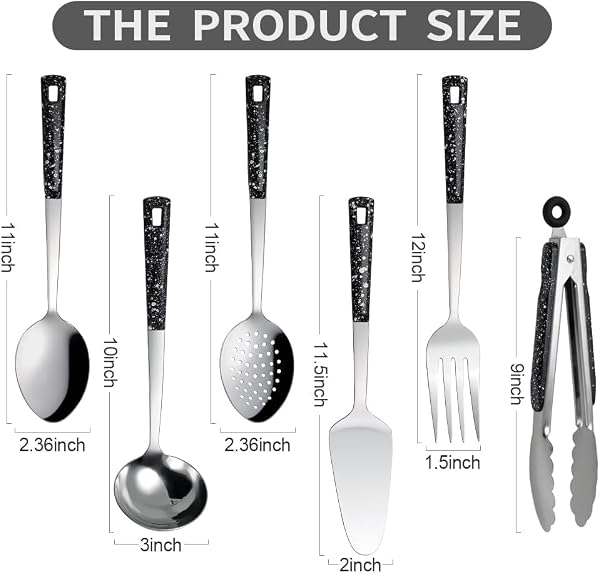 Stainless Steel Metal Serving Utensils - Set of Serving Spoons,Slotted Spoons, and Serving Tongs.serving fork,cake server by HAPPY KIT - Image 9