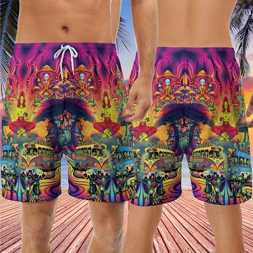 Alien Lovers Men's Swim Trunks - UFO Alien Hawaiian Shorts for Men, Men's Summer Bathing Shorts Set 183