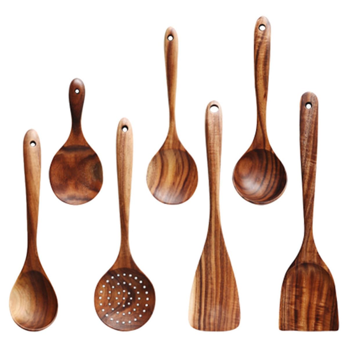 Levemolo Set di Utensili da Cucina Cucchiai Pratici in Legno con Manico Design Elegante e Minimalista per Cucinare e Mescolare per Uso Quotidiano