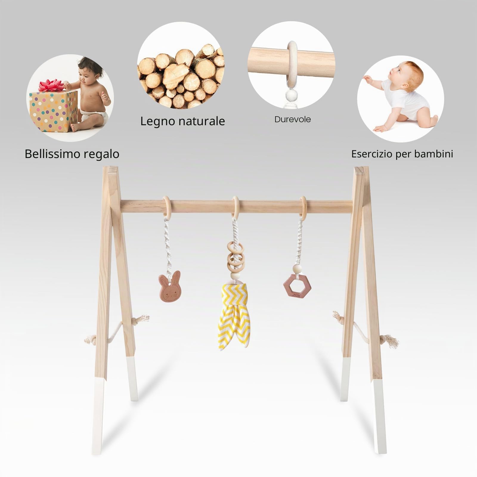 Caudblor Palestrina Bambino Multifunzione, Palestrina Neonato Legno, Arco Gioco in Legno, Giocattolo Attivo per la cameretta dei Bambini, Decorazione