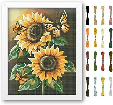 FREEBLOSS Cross Stitch Kit Sunflower Stamped Cross Stitch Kit Cross Stitch Wall Hanging for Adults with Instructions Pure Cotton Cloth Cross Stitch for Beginnrs 15.7 * 19.7 No Frame