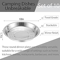 Vista 2 de WUWEOT 10 Pack Stainless Steel Dinner Plates, 10" Round Kitchen Metal Dish Plates, Rust-Proof Camping Serving Plates for BBQ, Snack, Salad