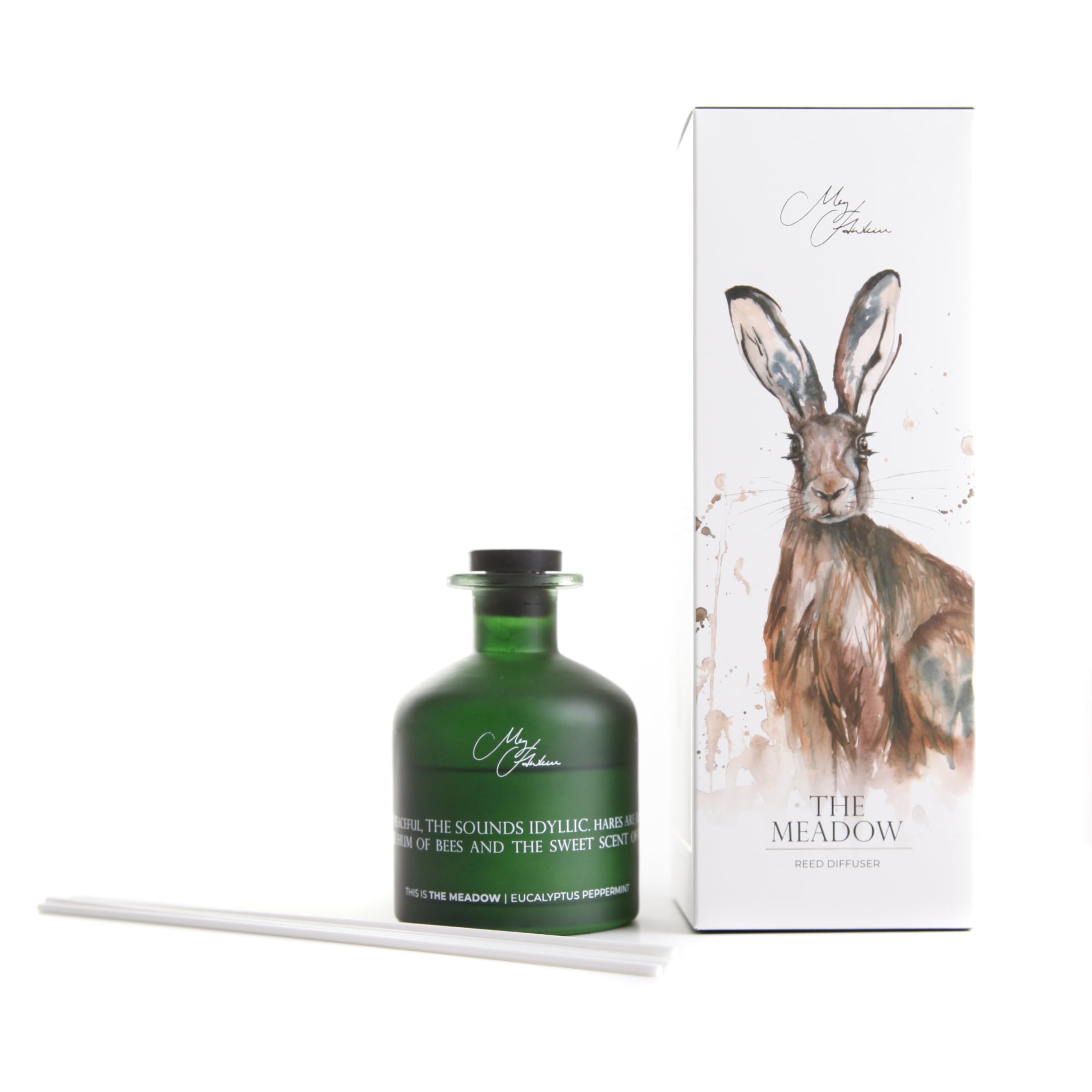 Meg Hawkins Green The Meadow Hare Design Reed Diffuser By Eucalptus Peppermint Scent